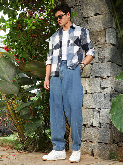 Take 2 Indigo Blue Mid-Wash Pleated Denim Jeans