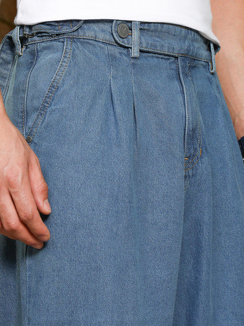 Take 2 Indigo Blue Mid-Wash Pleated Denim Jeans