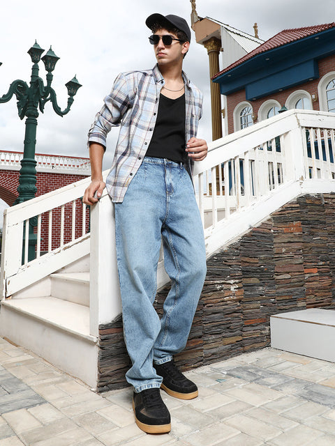 Take Two Men Jeans Light-Wash Pleated Denim Jeans