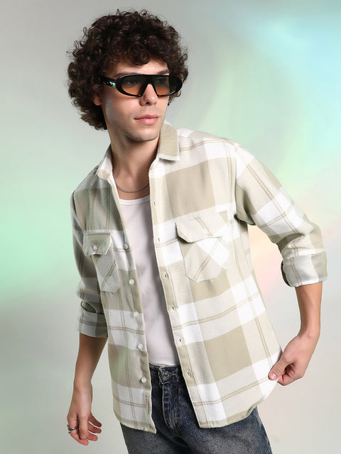 Behookd Beige Plaid Cotton Shirt With Full Sleeves