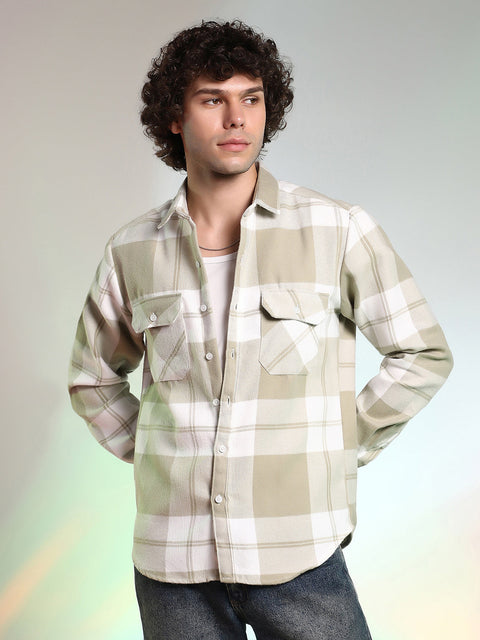 Behookd Beige Plaid Cotton Shirt With Full Sleeves