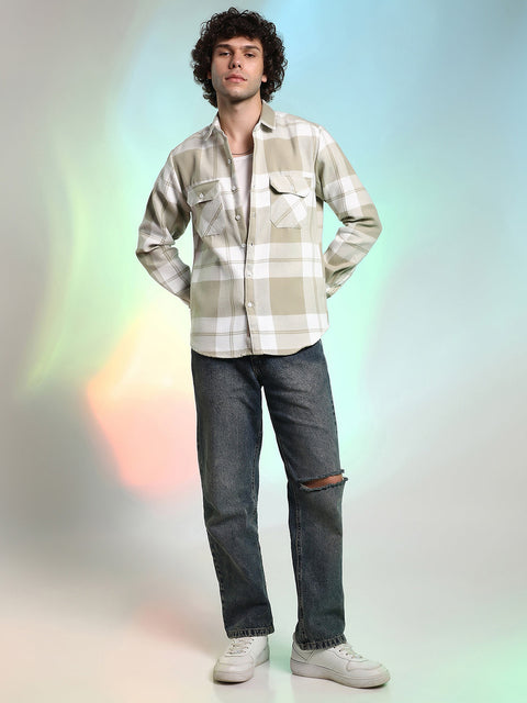 Behookd Beige Plaid Cotton Shirt With Full Sleeves