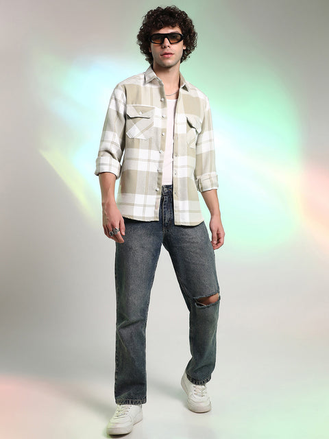 Behookd Beige Plaid Cotton Shirt With Full Sleeves