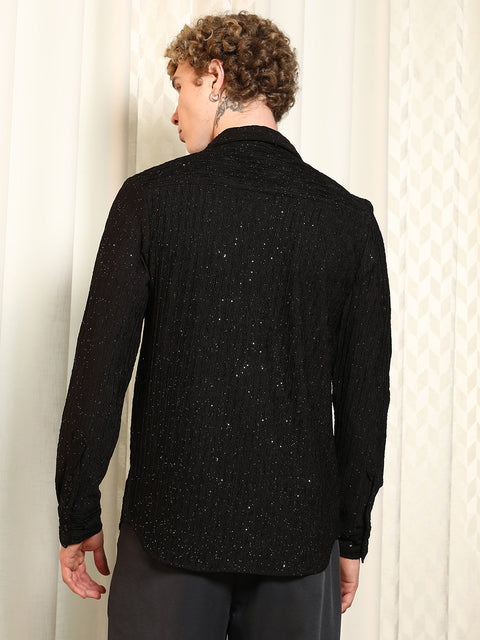Behookd Black Textured Slim Fit Shirt With Shimmer Effect