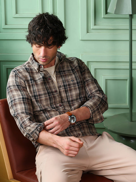 Take Two Men Shirt Button-Down Gradient-Plaid Shirt
