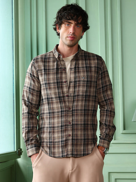 Take Two Men Shirt Button-Down Gradient-Plaid Shirt