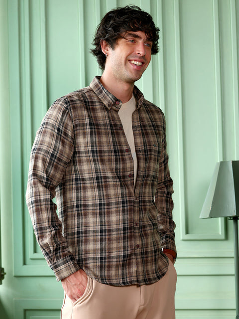 Take Two Men Shirt Button-Down Gradient-Plaid Shirt