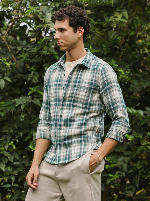 Chaos Button-Down Ombre-Plaid Shirt