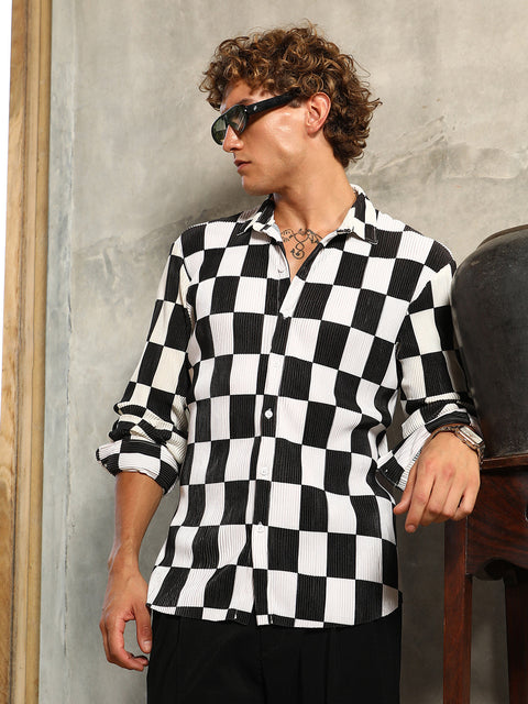 Behookd Pleated-Checker Shirt