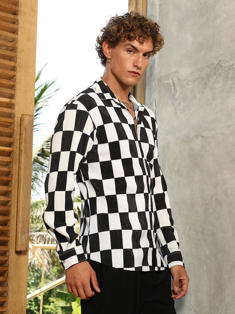 Behookd Pleated-Checker Shirt