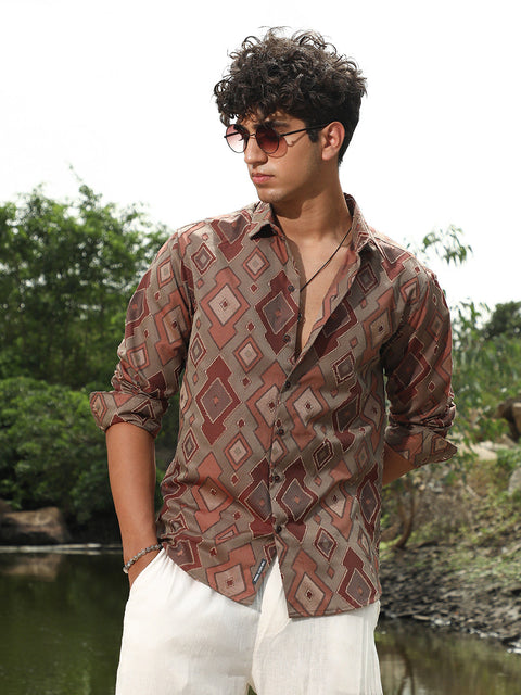 Face Card Indie-Folk Geometric Jacquard Shirt