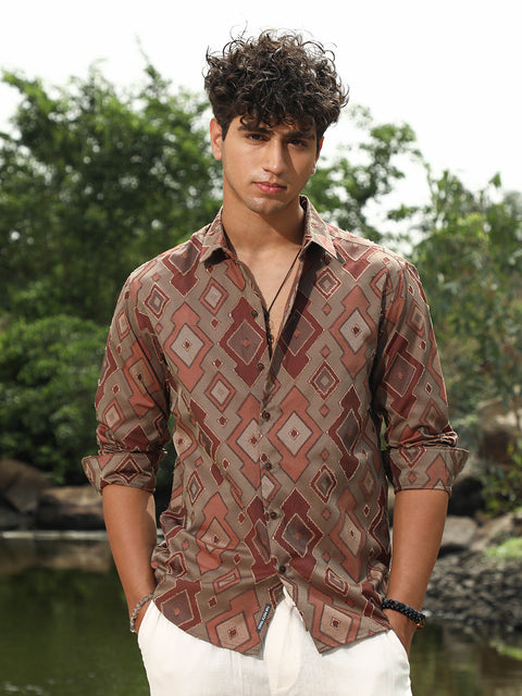 Face Card Indie-Folk Geometric Jacquard Shirt