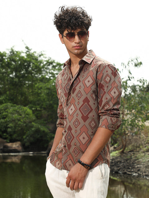 Face Card Indie-Folk Geometric Jacquard Shirt