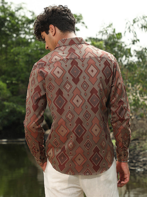 Face Card Indie-Folk Geometric Jacquard Shirt