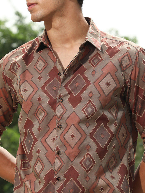 Face Card Indie-Folk Geometric Jacquard Shirt