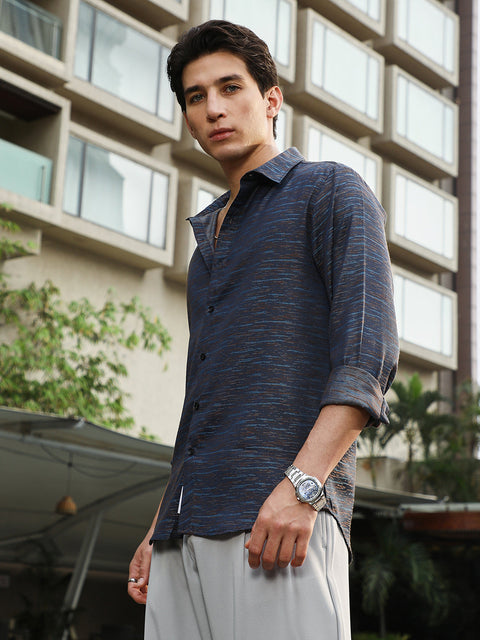 Face Card Contrast-Heathered Jacquard Shirt