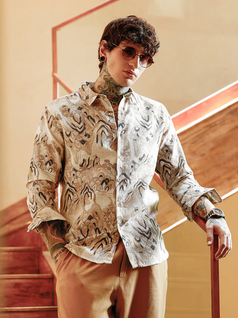 Interim Strokes-Imprint Brushed Shirt