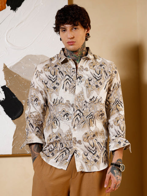 Interim Strokes-Imprint Brushed Shirt