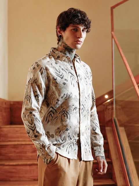 Interim Strokes-Imprint Brushed Shirt