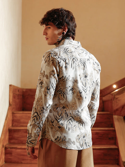 Interim Strokes-Imprint Brushed Shirt