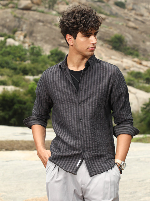 Face Card Edgy-Stripe Jacquard Shirt
