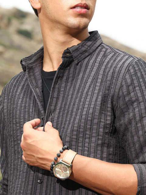 Face Card Edgy-Stripe Jacquard Shirt