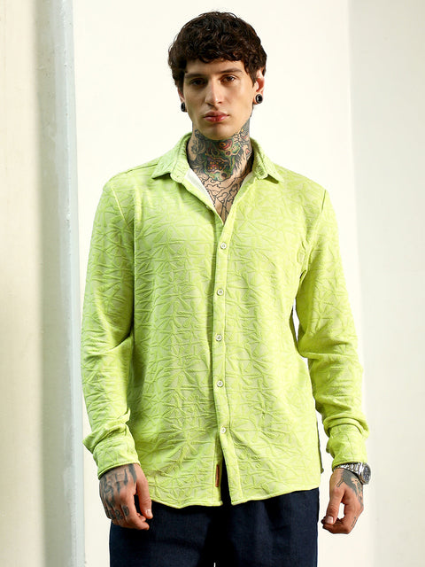 Behookd Lime Green Textured Full Sleeve Shirt For Men