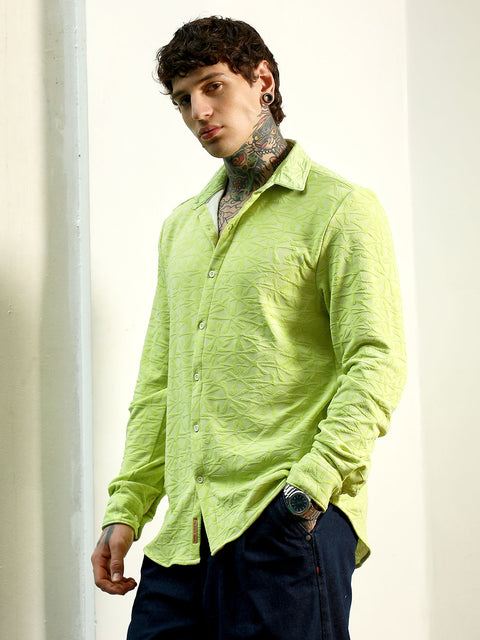 Behookd Lime Green Textured Full Sleeve Shirt For Men