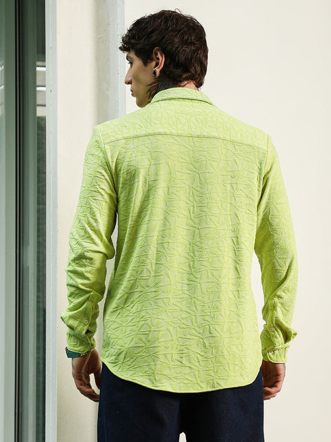 Behookd Lime Green Textured Full Sleeve Shirt For Men
