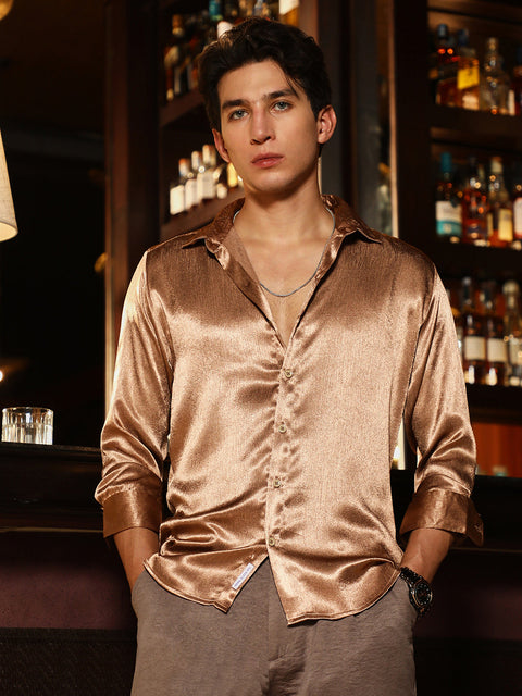 Game Face Gleaming Crushed-Satin Shirt