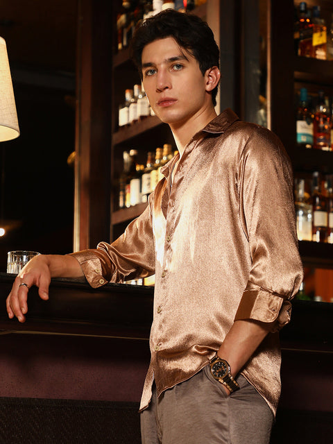 Game Face Gleaming Crushed-Satin Shirt