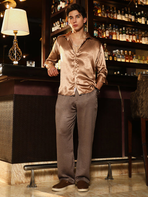 Game Face Gleaming Crushed-Satin Shirt
