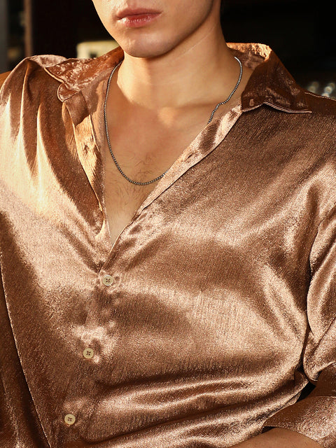 Game Face Gleaming Crushed-Satin Shirt