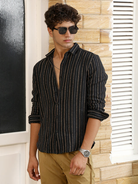 STARCAST Duo-Jacquard Striped Shirt