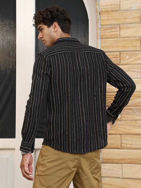 STARCAST Duo-Jacquard Striped Shirt