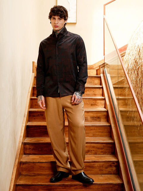 Hookd Dark-Tone Flora-Block Jacquard Shirt