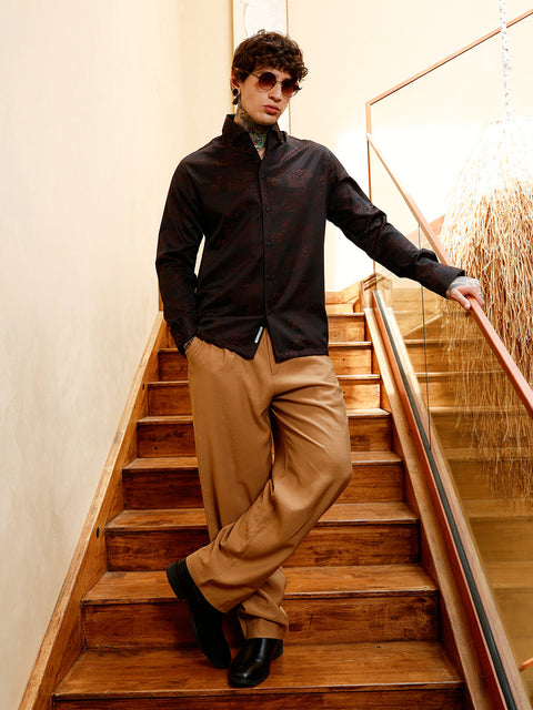 Hookd Dark-Tone Flora-Block Jacquard Shirt