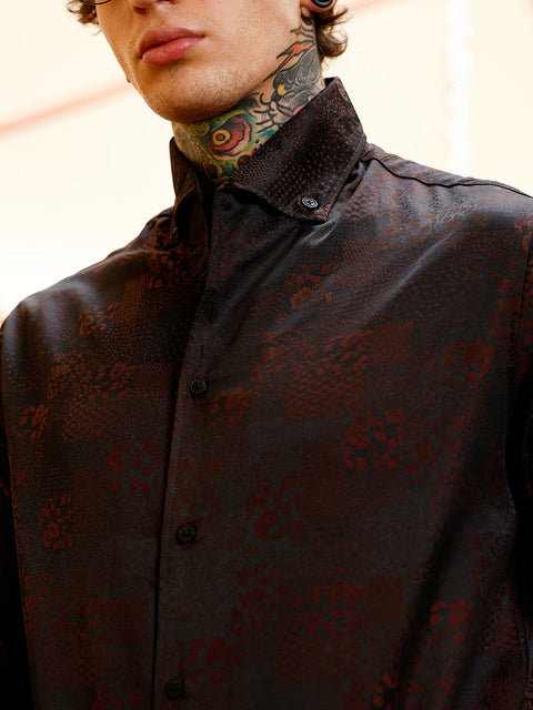 Hookd Dark-Tone Flora-Block Jacquard Shirt