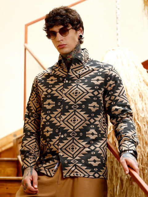 Hookd Contrast Aztec-Block Jacquard Shirt