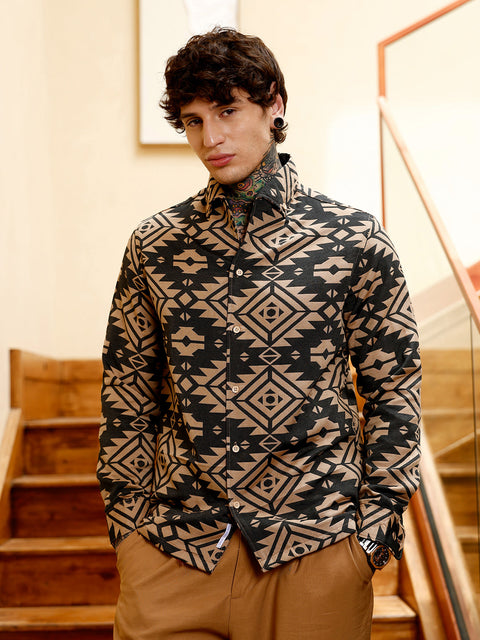 Hookd Contrast Aztec-Block Jacquard Shirt