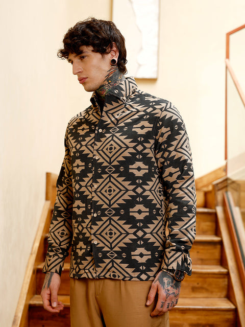 Hookd Contrast Aztec-Block Jacquard Shirt