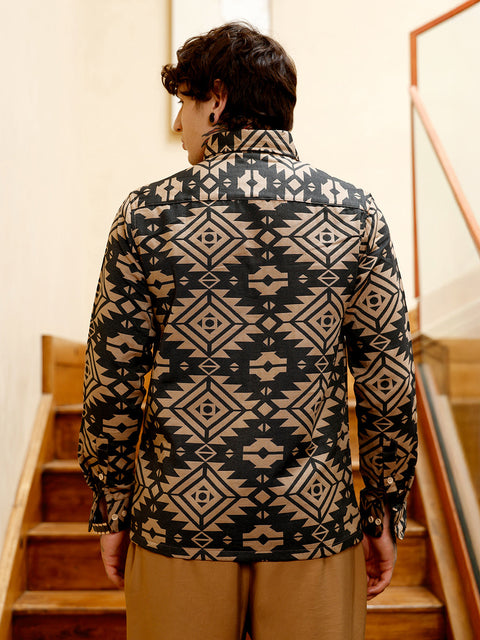 Hookd Contrast Aztec-Block Jacquard Shirt