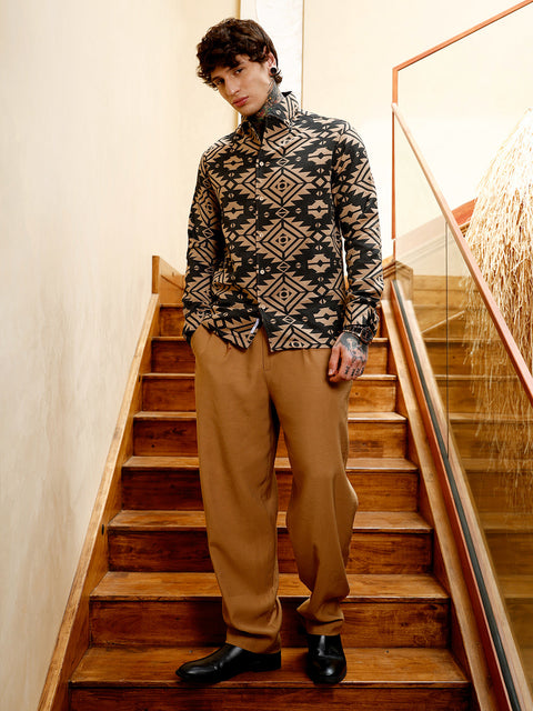 Hookd Contrast Aztec-Block Jacquard Shirt