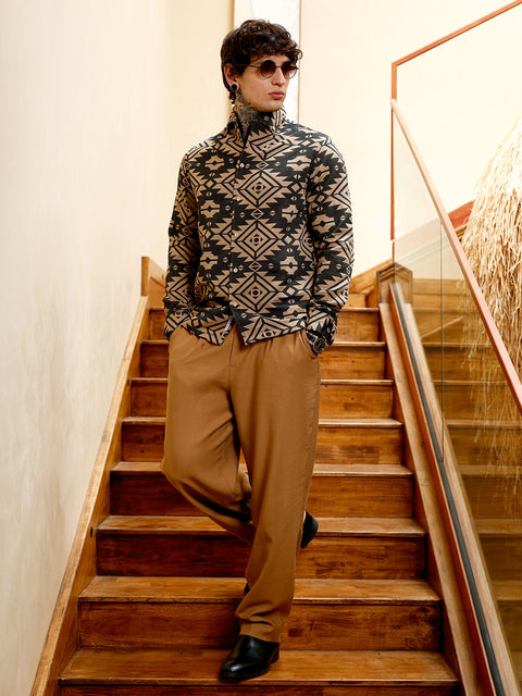 Hookd Contrast Aztec-Block Jacquard Shirt