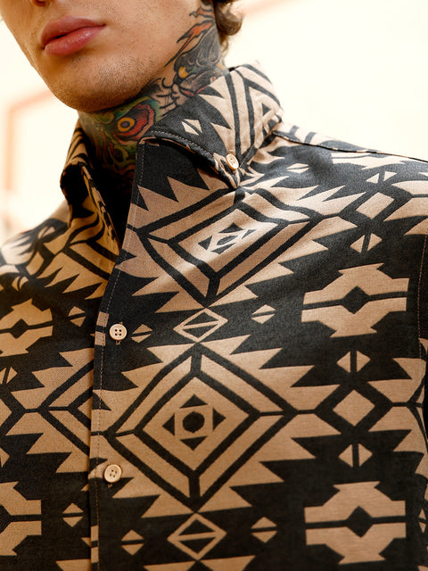 Hookd Contrast Aztec-Block Jacquard Shirt