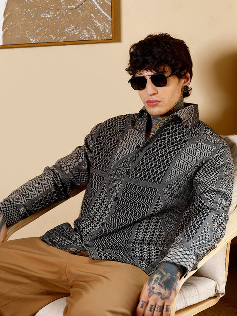 Hookd Geometric-Blocks Jacquard Shirt