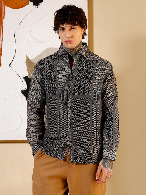 Hookd Geometric-Blocks Jacquard Shirt