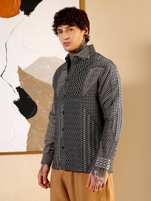 Hookd Geometric-Blocks Jacquard Shirt
