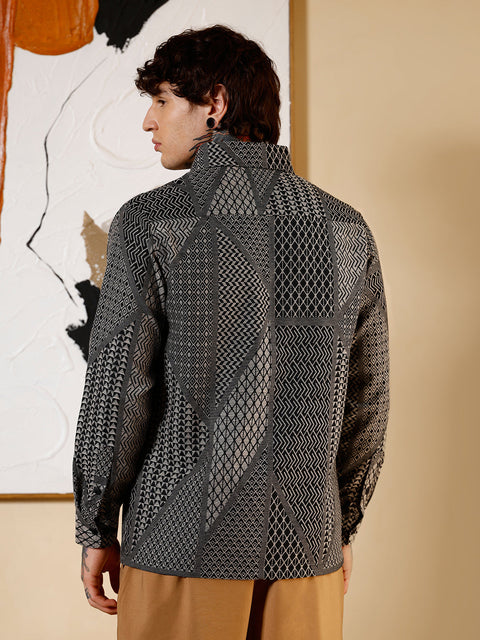 Hookd Geometric-Blocks Jacquard Shirt