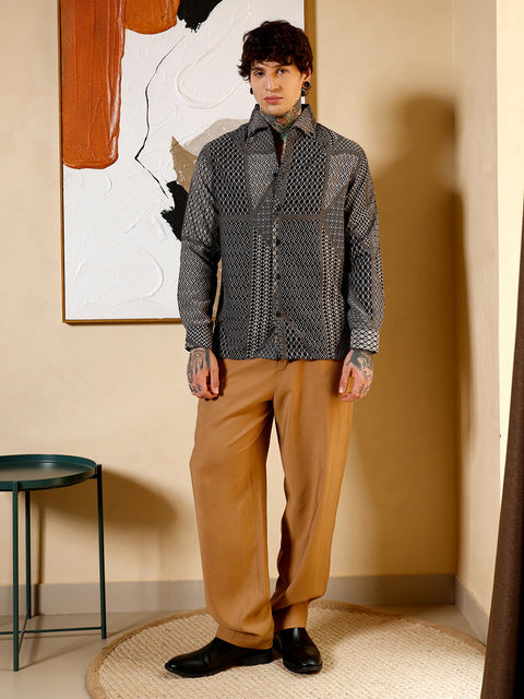 Hookd Geometric-Blocks Jacquard Shirt